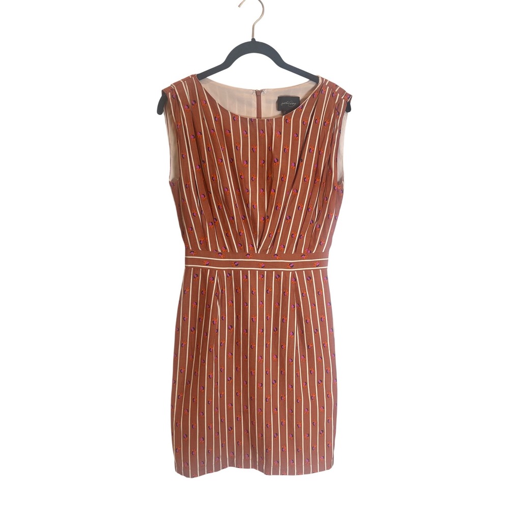Rachel Comey Silk Cotton Striped Sheath Dress Rust Orange Sleeveless Size 2 USA